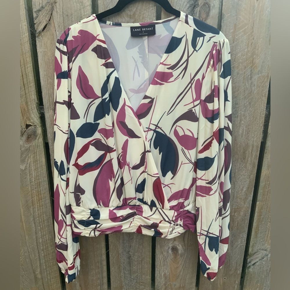Lane Bryant Floral Wrap Crop Top - Cream, Purple, and Pink 18